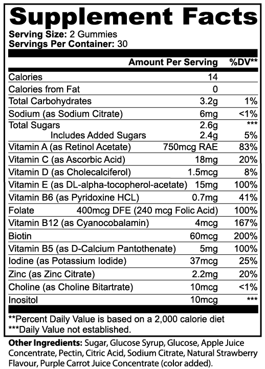 Multivitamin Bear Gummies (Adult) - 13 Essential Vitamins - Strawberry